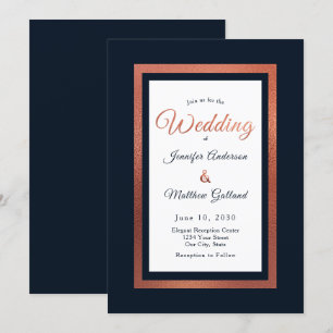 Invitation Mariage élégant moderne bleu marine et cuivre