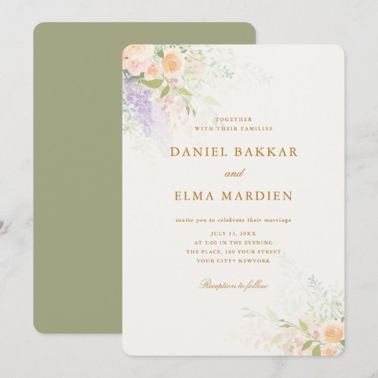 Invitation Mariage Élégant Moderne Bohème aux Fleurs Sauvages (Devant / Derrière)