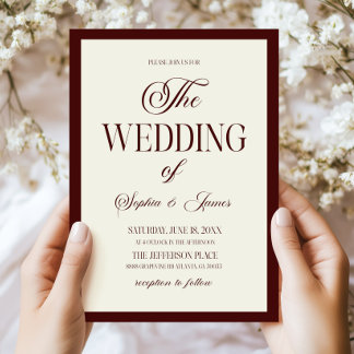 Invitation Mariage Élégant Moderne Burgundy Foncé Ivoire