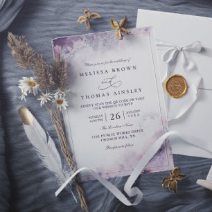 Invitation Mariage Élégant Moderne Chic Code QR Lavande Blush