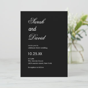 Invitation Mariage élégant moderne chic texte noir et blanc