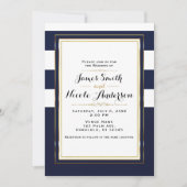 Invitation Mariage Élégant Moderne Classique Bleu et Or (Devant)