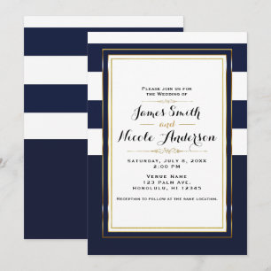 Invitation Mariage Élégant Moderne Classique Bleu et Or
