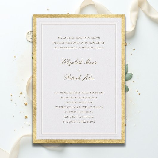 Invitation Mariage Élégant Moderne Classique Perle Dorée