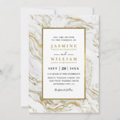 Invitation Mariage élégant moderne code QR doré marbre (Devant)