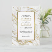Invitation Mariage élégant moderne code QR doré marbre (Debout devant)