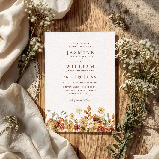 Invitation Mariage élégant moderne code QR fleurs sauvages bo