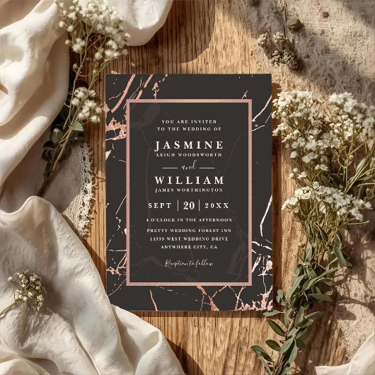 Invitation Mariage élégant moderne code QR Marbre Or Rose