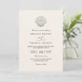 Invitation Mariage élégant moderne coquillage plage océan cod (Debout devant)