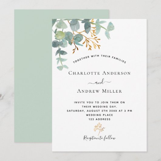 Invitation Mariage élégant moderne de verdure d'eucalyptus (Devant / Derrière)