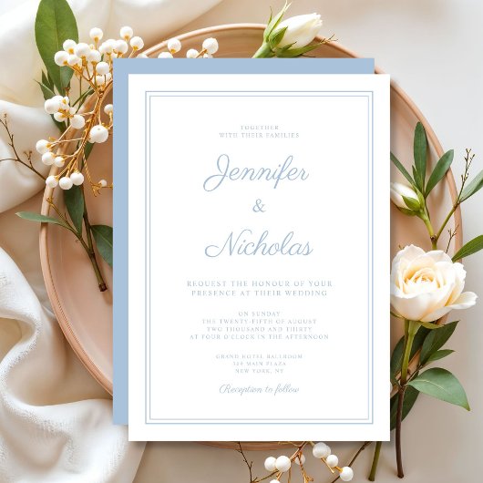 Invitation Mariage élégant moderne écriture bleu poudré
