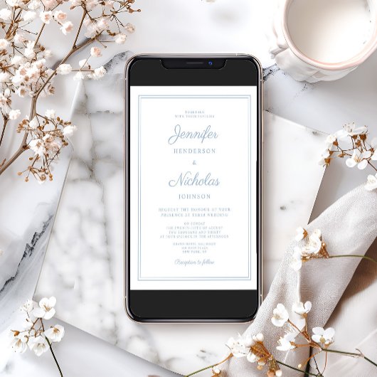 Invitation Mariage élégant moderne écriture bleu poudre