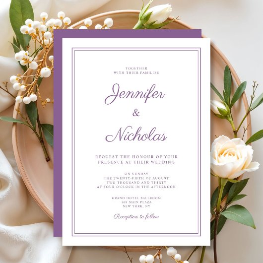 Invitation Mariage élégant moderne écriture lilas violet
