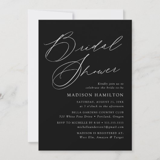 Invitation Mariage Élégant Moderne Écriture Noir Bains de Mar (Devant)