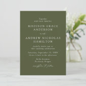 Invitation Mariage élégant moderne écriture vert olive (Debout devant)