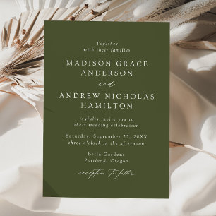 Invitation Mariage élégant moderne écriture vert olive
