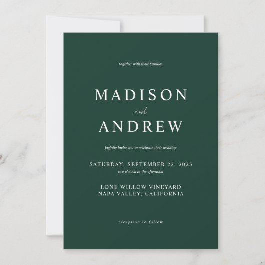 Invitation Mariage élégant moderne Emerald Green (Devant)