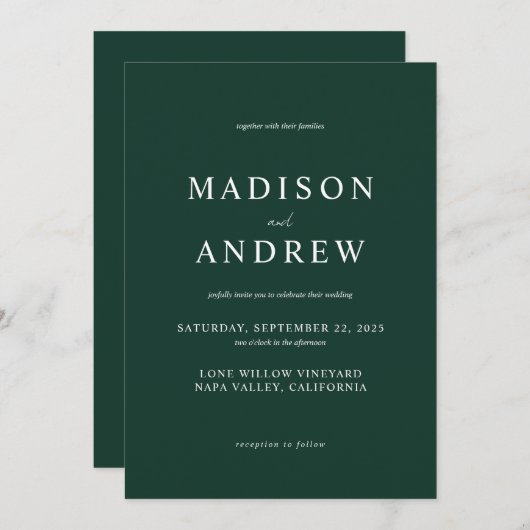 Invitation Mariage élégant moderne Emerald Green (Devant / Derrière)