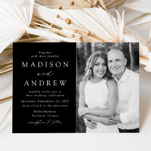 Invitation Mariage Élégant Moderne en Noir et Blanc Photo