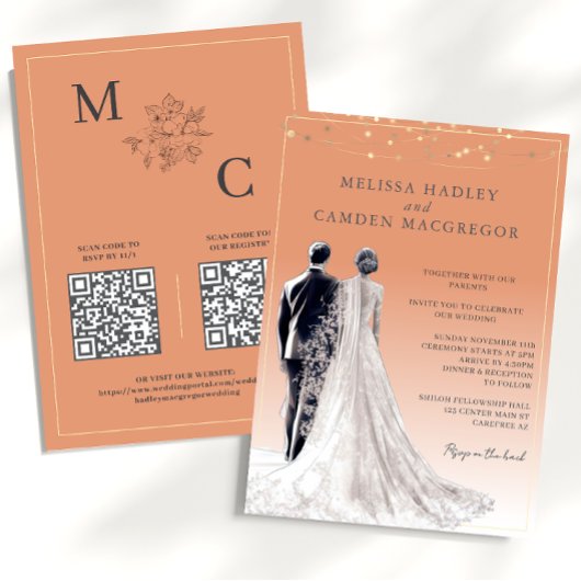 Invitation Mariage élégant moderne en terre cuite avec code Q