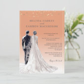 Invitation Mariage élégant moderne en terre cuite avec code Q (Debout devant)