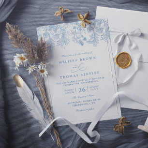 Invitation Mariage élégant moderne floral bleu poussiéreux vi
