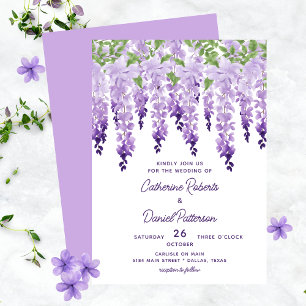 Invitation Mariage élégant moderne floral wisteria aquarelle
