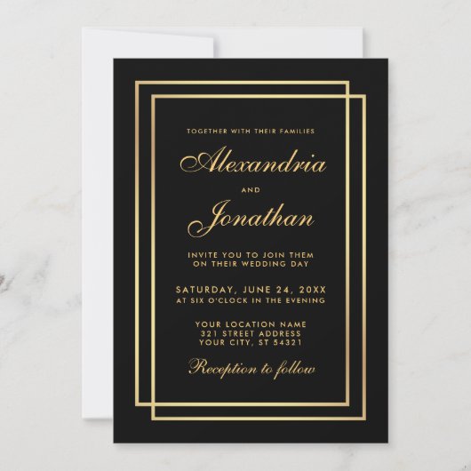 Invitation Mariage élégant moderne Gold Black White Invitatio (Devant)