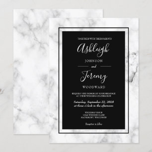 Invitation Mariage élégant moderne marbre noir et blanc
