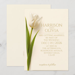 Invitation Mariage Élégant Moderne Minimaliste Tulipe Blanche