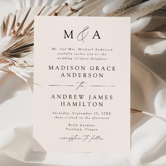 Invitation Mariage Élégant Moderne Monogramme Crème