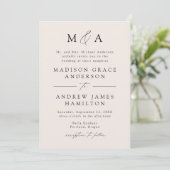Invitation Mariage Élégant Moderne Monogramme Crème (Debout devant)
