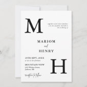 Invitation Mariage Élégant Moderne Monogramme Initial Noir Bl (Devant)