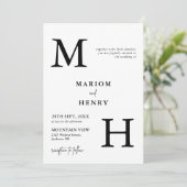Invitation Mariage Élégant Moderne Monogramme Initial Noir Bl (Debout devant)