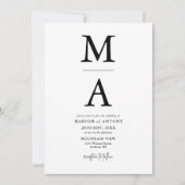 Invitation Mariage Élégant Moderne Monogramme Initial Noir Bl (Devant)
