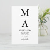 Invitation Mariage Élégant Moderne Monogramme Initial Noir Bl (Debout devant)