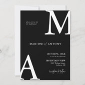 Invitation Mariage Élégant Moderne Monogramme Initial Noir Bl (Devant)