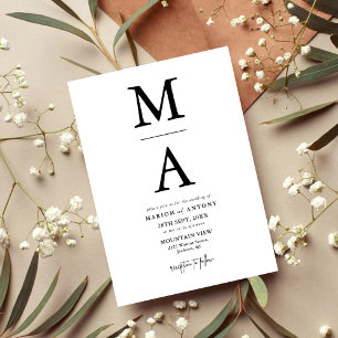 Invitation Mariage Élégant Moderne Monogramme Initial Noir Bl