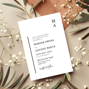Invitation Mariage Élégant Moderne Monogramme Initial Noir Bl
