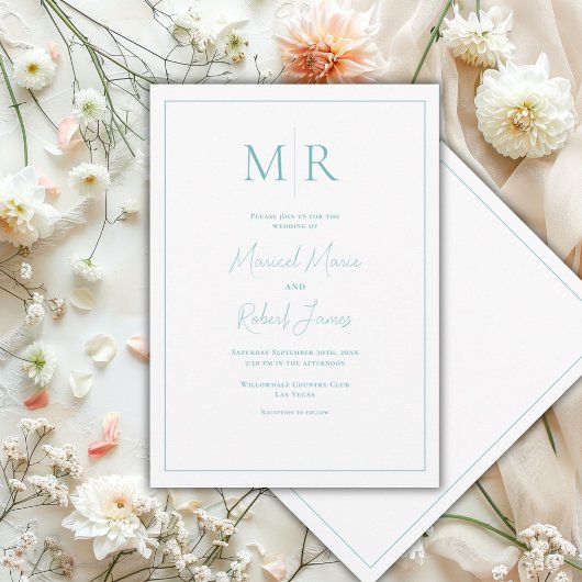 Invitation Mariage élégant moderne monogramme sarcelle