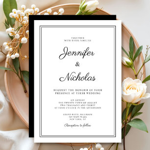 Invitation Mariage élégant moderne noir et blanc script
