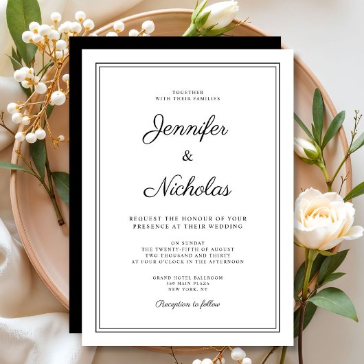 Invitation Mariage élégant moderne noir et blanc script
