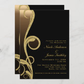Invitation Mariage élégant moderne noir et bronze doré en spi (Devant / Derrière)