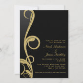 Invitation Mariage élégant moderne noir et or avec motif en s (Devant)