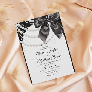 Invitation Mariage élégant moderne perles à nœud blanc et noi