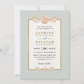 Invitation Mariage élégant moderne QR Code coquillage au bord (Devant)