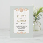 Invitation Mariage élégant moderne QR Code coquillage au bord (Debout devant)