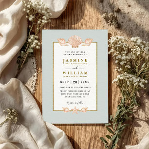 Invitation Mariage élégant moderne QR Code coquillage au bord
