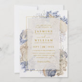 Invitation Mariage élégant moderne QR Code Coquillages de mer (Devant)