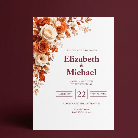 Invitation Mariage Élégant Moderne Rose d'Automne